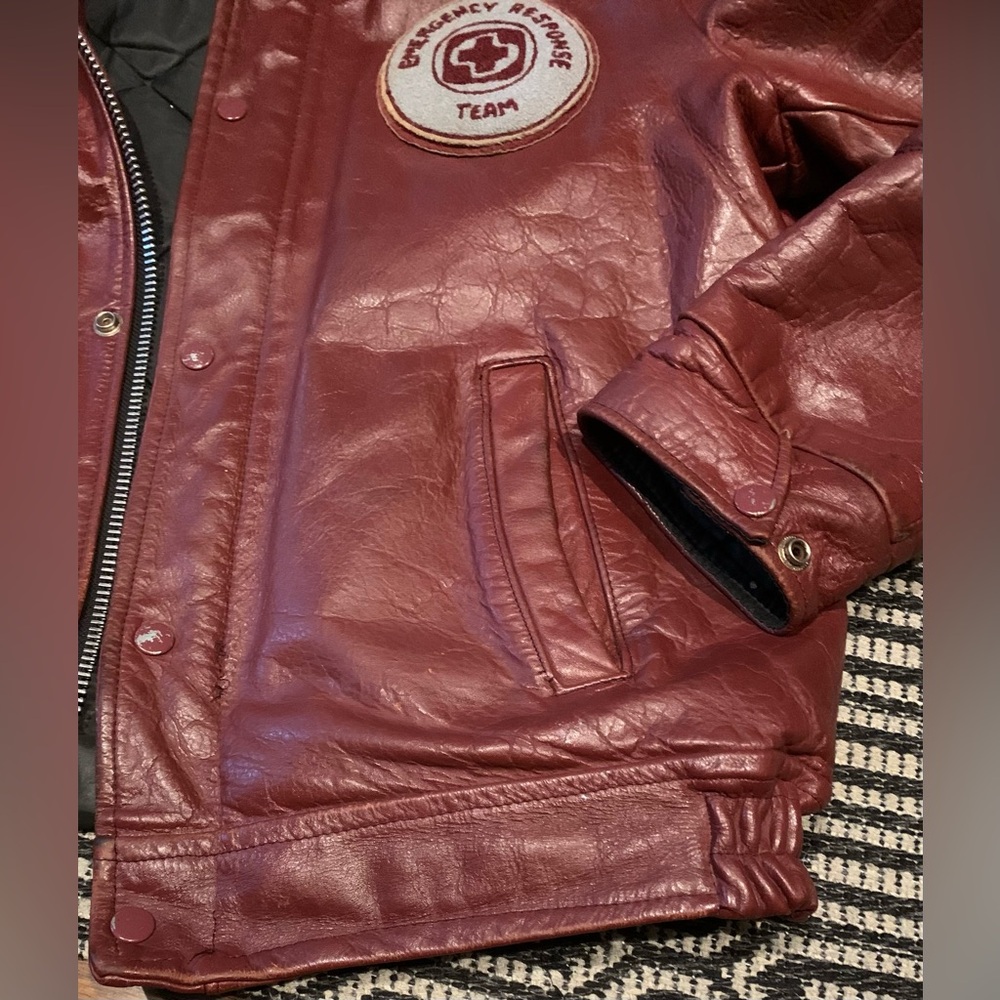 Vintage Varsity leather jacket Canada Sportswear EMT patch Red - Picture 5 of 16